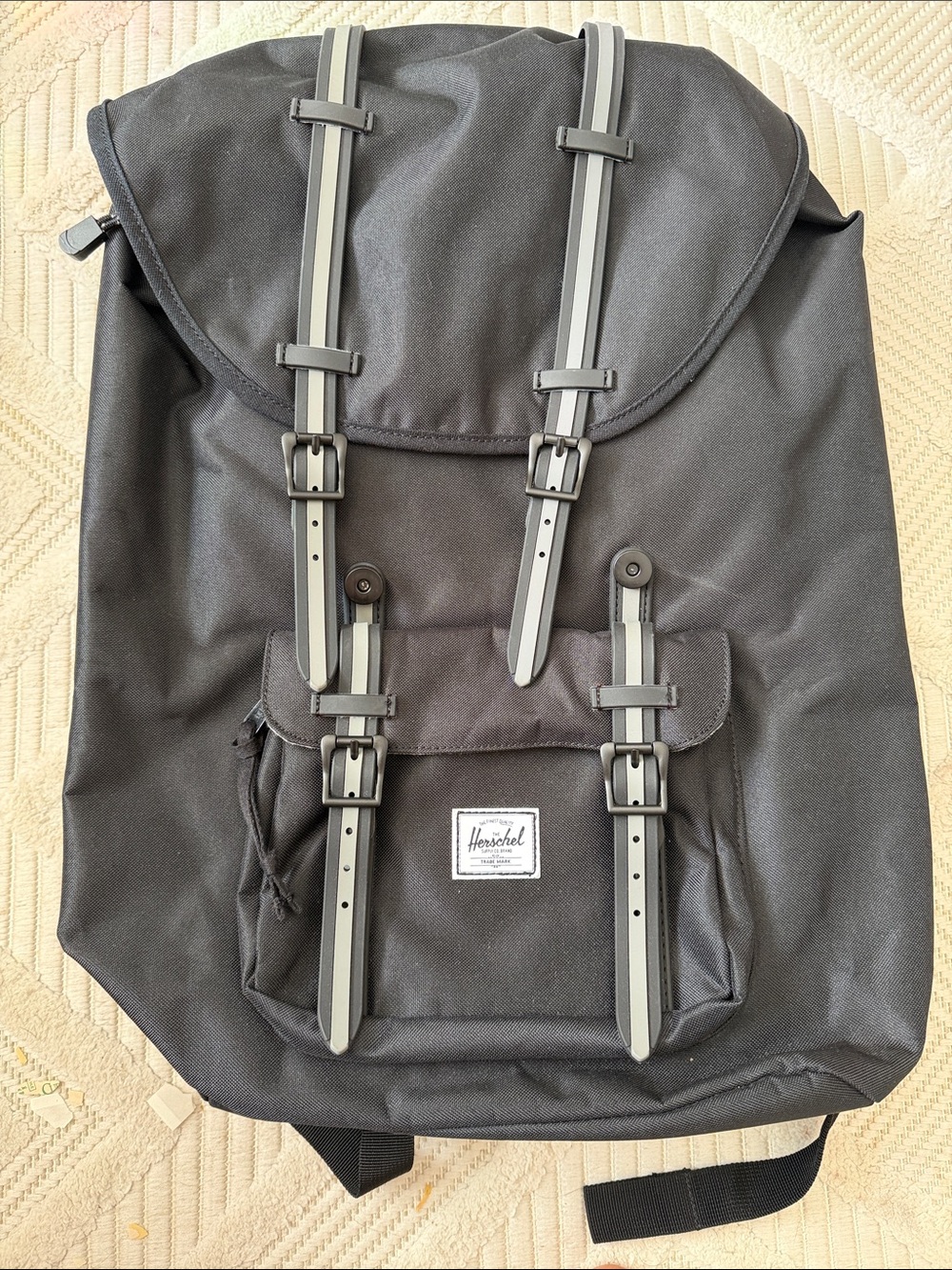 Herschel Supply Company Black Backpack with Reflective Gray Straps